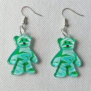Cute Mummy Teddy Bear Earrings, Fun Halloween Earrings, Festive Party Earrings